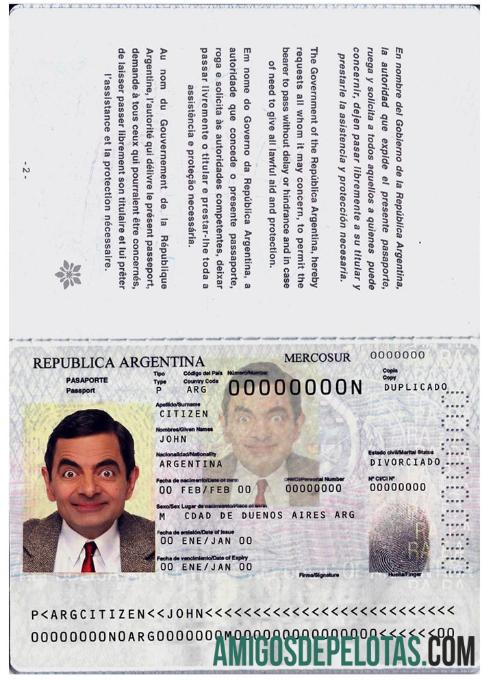 Passaporte argentino 2012 presente exemplo